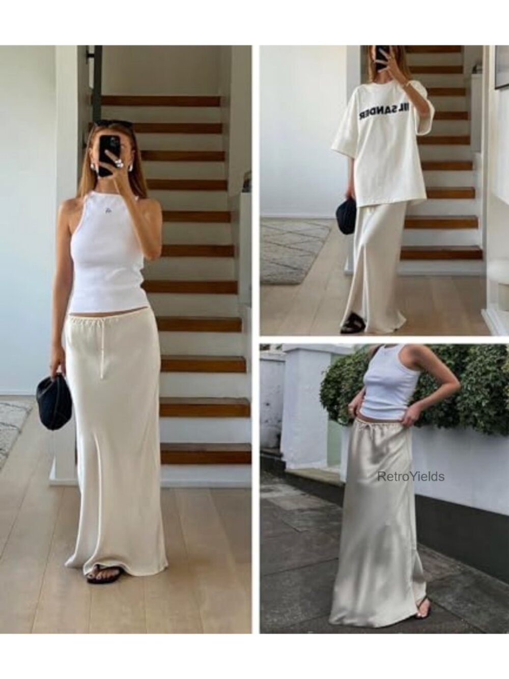 Satin Maxi Skirt Drawstring Flared A-Line Long Skirt - Picture 5 of 6